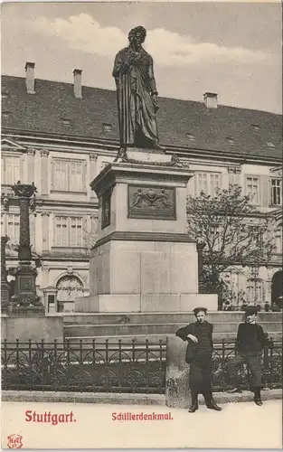 Ansichtskarte Stuttgart Jungen vor dem Schillerdenkmal 1905