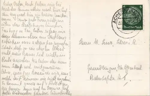 Seebach Aussichtsturm Hornisgrinde   1935   gelaufen mit Stempel ACHERN BADEN