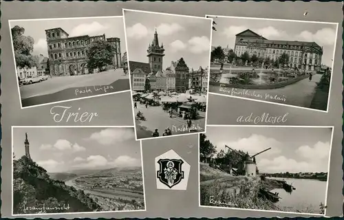Ansichtskarte Trier Stadtteilansichten ua. Marktplatz, Porta Nigra uvm. 1960