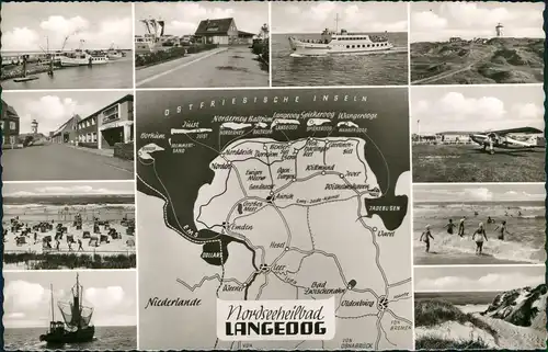 Ansichtskarte Langeoog Umgebungs-Landkarte und Insel-Ansichten 1960