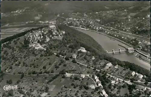 Dilsberg-Neckargemünd Luftaufnahme Ort vom Flugzeug aus, Luftbild-AK 1957