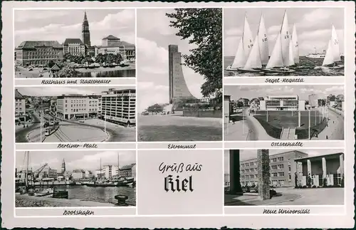 Kiel Stadtteilansichten ua. Segel-Regatta, Bootshafen, Universität uvm. 1960