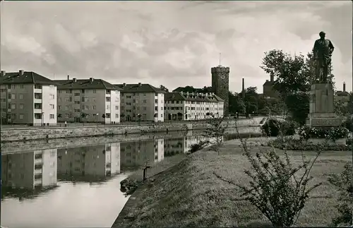 Ansichtskarte Heilbronn Fluss, Neckar-Partie, Wohnanlage Häuser 1960