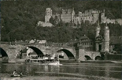 Ansichtskarte Heidelberg Heidelberger Schloss, Neckar Partie mit Brücke 1960