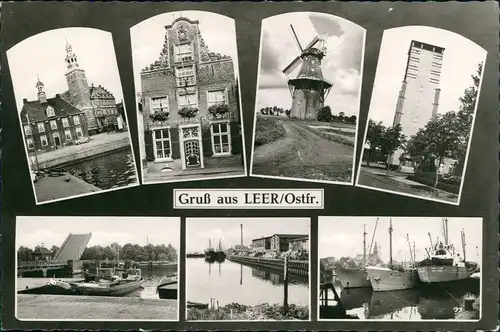 Leer (Ostfriesland) Stadtteilansichten Gruss-Mehrbild-AK Hafen & div. Gebäude 1967