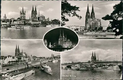 Köln Stadtteilansichten Mehrbild-AK mit Dom, Rhein Ansichten, Deutzer Brücke 1956