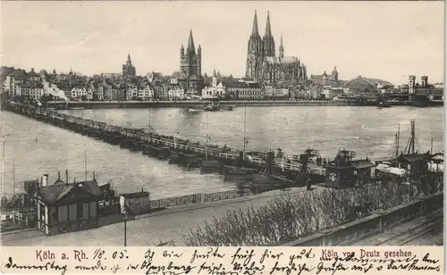 Ansichtskarte Köln Panorama-Ansicht von Deutz aus, Rheinbrücke 1905