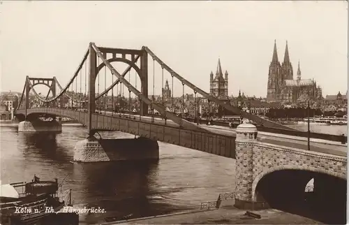 Köln Rheinbrücke Hängebrücke Stadt Panorama am Rhein Echtfoto-AK 1920