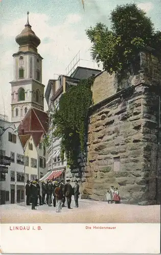 Ansichtskarte Lindau (Bodensee) Straße, Männer vor der Heidenmauer 1905
