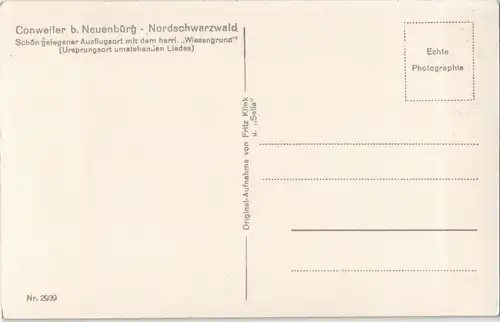 Ansichtskarte Conweiler-Straubenhardt Stadt, Textkarte 1934