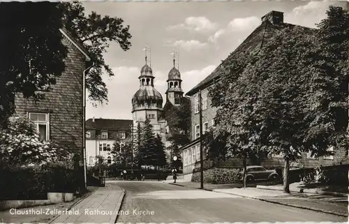 Ansichtskarte Clausthal-Zellerfeld Straßenpartie - Auto, Rathaus 1964