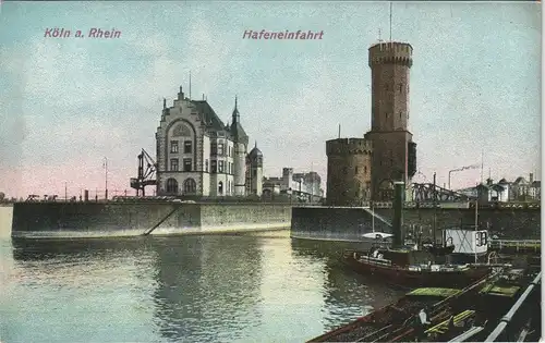 Ansichtskarte Köln Hafen & Hafen-Gebäude, Hafeneinfahrt 1910
