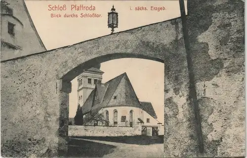 Ansichtskarte Pfaffroda Blick durch das Schloßtor auf die Kirche 1913 #