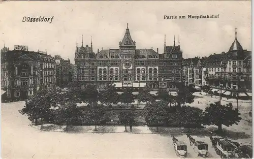 Ansichtskarte Düsseldorf Hauptbahnhof Bahnhof Vorplatz Panorama Ansicht 1907   gelaufen mit Stempel DÜSSELDORF