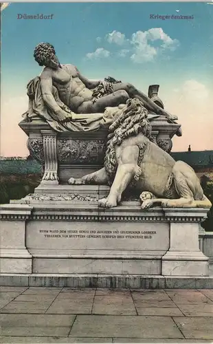 Ansichtskarte Düsseldorf Krieger-Denkmal 1914   im 1. Weltkrieg als Feldpost gelaufen mit Stempel DÜSSELDORF