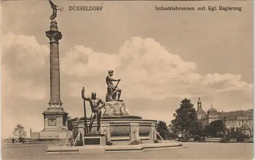 Düsseldorf Industriebrunnen mit Kgl. Regierung Stadtteilansicht 1910