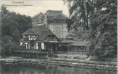 Ansichtskarte Düsseldorf Schwanenspiegel mit Fischerhaus 1911   gelaufen mit Stempel DÜSSELDORF