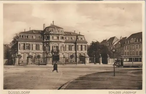 Ansichtskarte Düsseldorf Straßenbahn Tram am Schloss Jägerhof 1910