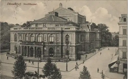 Düsseldorf Theater Stadtheater mit Straßen Umgebung 1912 Stempel DÜSSELDORF