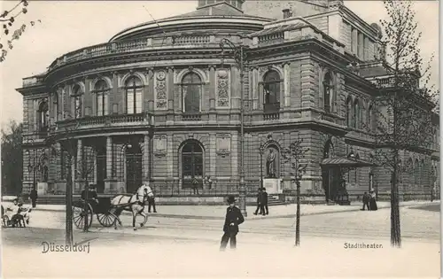 Düsseldorf Straßen Verkehr mit Pferde Kutsche am Stadttheater 1905
