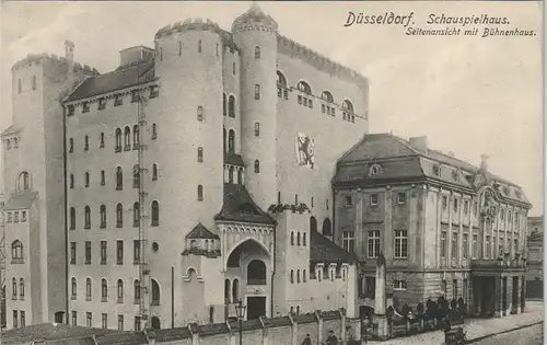 Ansichtskarte Düsseldorf Schauspielhaus Seitenansicht mit Bühnenhaus 1906