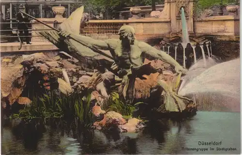 Ansichtskarte Düsseldorf Wasserkunst der Tritonengruppe im Stadtgraben 1910