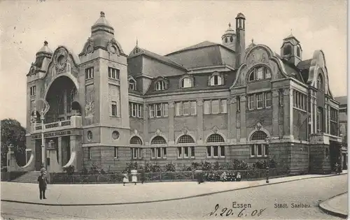 Ansichtskarte Essen (Ruhr) Strassen Partie am Städt. Saalbau 1908   gelaufen mit Stempel ESSEN