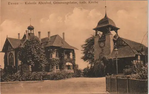 Ansichtskarte Essen (Ruhr) Kolonie Altenhof, Genesungsheim, kath. Kirche 1910