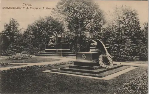 Ansichtskarte Essen (Ruhr) Grabdenkmäler F. A. Krupp u. A. Krupp 1916   im 1. Weltkrieg als Feldpost gelaufen mit Stempel ESSEN