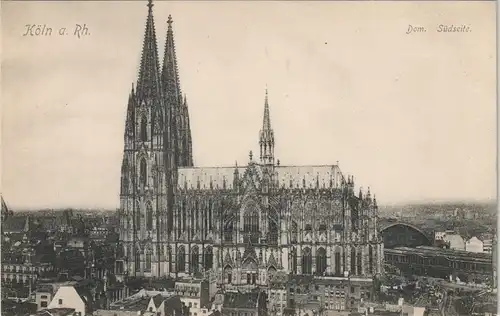 Ansichtskarte Köln Panorama Stadt mit Dom Südseite Bahnhof teilweise 1910