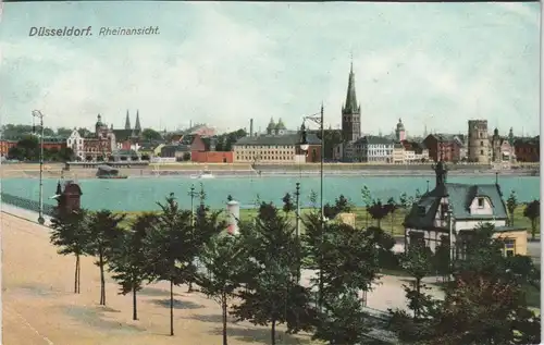 Ansichtskarte Düsseldorf Panorama-Ansicht Partie am Rhein 1908