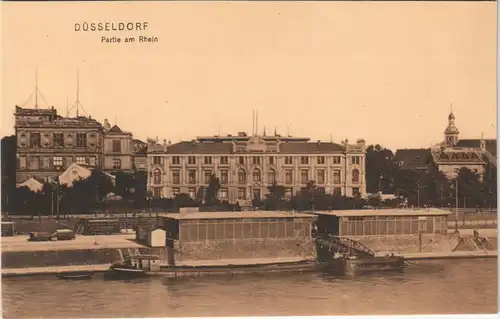 Düsseldorf Rheinpartie mit Gebäuden a.d. Rhein-Anlegestelle 1910