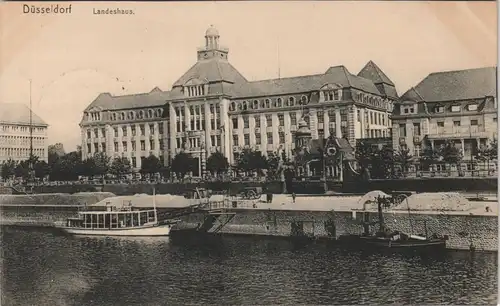 Düsseldorf Landeshaus Ufer-Partie mit Schiff Anlegestelle 1918