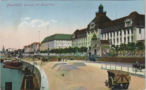 Ansichtskarte Düsseldorf Rheinpartie Ufer Strasse am Landeshaus 1905