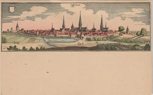 Essen (Ruhr) Panorama Gesamtansicht, Stich von  Hogenberg, Künstlerkarte 1920