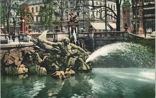 Düsseldorf Brunnen, Wasserkunst & Wasserspiele, color Ansicht 1910