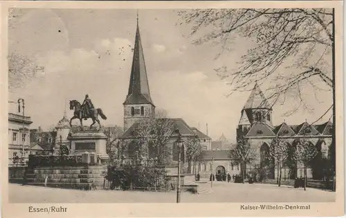 Essen (Ruhr) Kaiser-Wilhelm-Denkmal, Straßen Partie mit Kirche 1917
