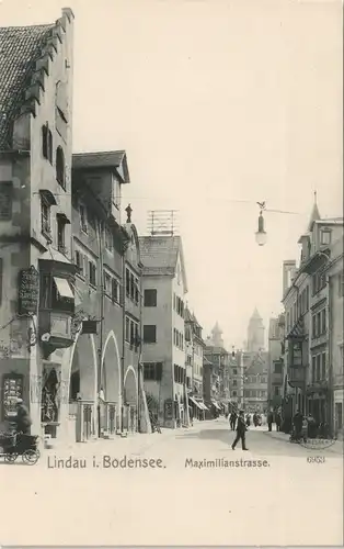 Lindau (Bodensee) Maximilianstraße belebt, div. Lokale & Geschäfte 1905