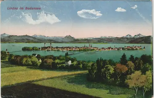 Lindau (Bodensee) Panorama 1923   frankiert mit Inflation-Mischfrankatur