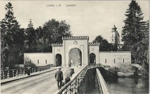 Ansichtskarte Lindau (Bodensee) Brücken Partie am Landtor 1910