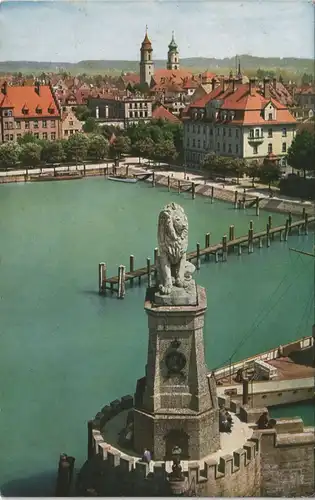 Lindau (Bodensee) Hafen Löwe Hafeneinfahrt, Stadt-Teilansicht 1920