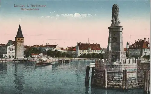 Lindau (Bodensee) Hafen Löwe a.d. Hafen-Einfahrt, Stadtteilansichten 1910