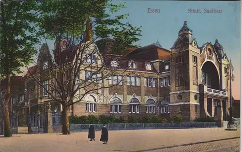 Ansichtskarte Essen (Ruhr) Strassen Ansicht mit Städtischer Saalbau 1914