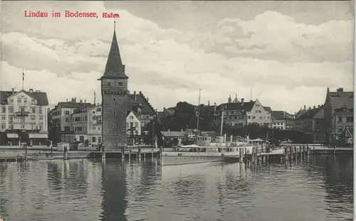 Lindau (Bodensee) Hafen Ansicht mit Bodensee Dampfer Dampfschiff 1910