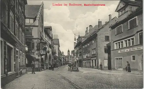 Lindau (Bodensee) Maximilianstraße, Auto Oldtimer, div. Geschäfte & Lokale 1910