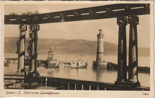 Lindau (Bodensee) Hafen Bodensee Dampfer Schiff v.d. Bahnhof-Terrasse aus 1935