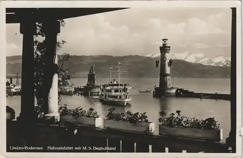 Ansichtskarte Lindau (Bodensee) Hafen mit Bodensee Schiff MS DEUTSCHLAND 1938