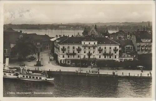 Lindau (Bodensee) Panorama-Ansicht Blick auf Dampfer & Seepromenade 1930