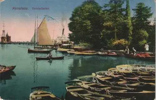 Konstanz Partie im Gondelhafen Hafen Harbour Scene 1918  Stempel KONSTANZ