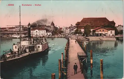 Konstanz Bodensee Dampfer, Fahrgastschiff im Hafen, color Ansicht 1910